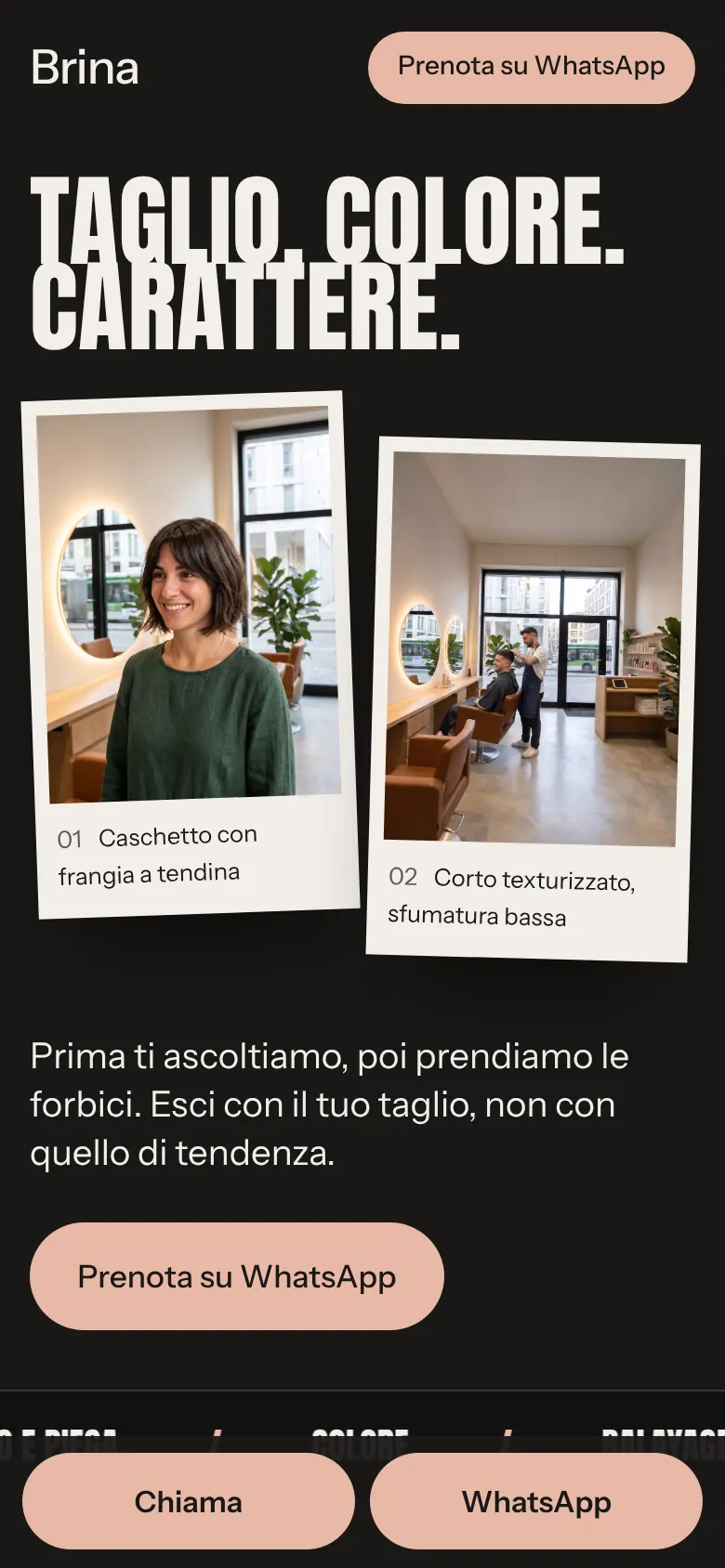 The Salone Brina website on a phone